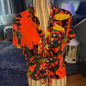 INC International Concepts Coral Orange Floral Cropped Top